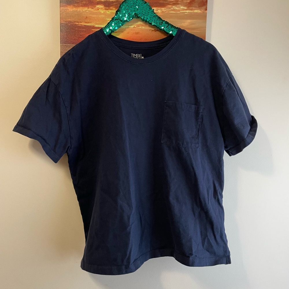 Time & Tru navy blue boxy crop 100% cotton tee XL